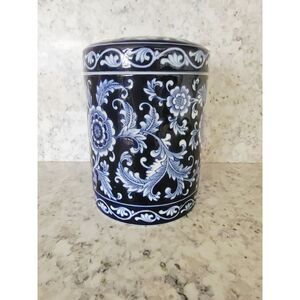 Pier 1 Mandarin Lidded Canister‎ Jar 7.5” Cobalt Blue & White Vintage Heavy!
